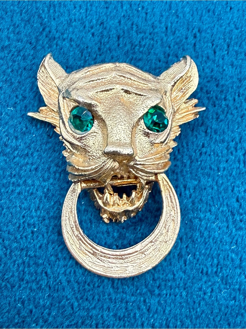 Vintage Signed Vendome Panther Head Door Knocker Brooch